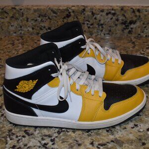 Nike Air Jordan 1 Mid Shoes Black White Yellow Ochre DQ8426-701 Size 11
